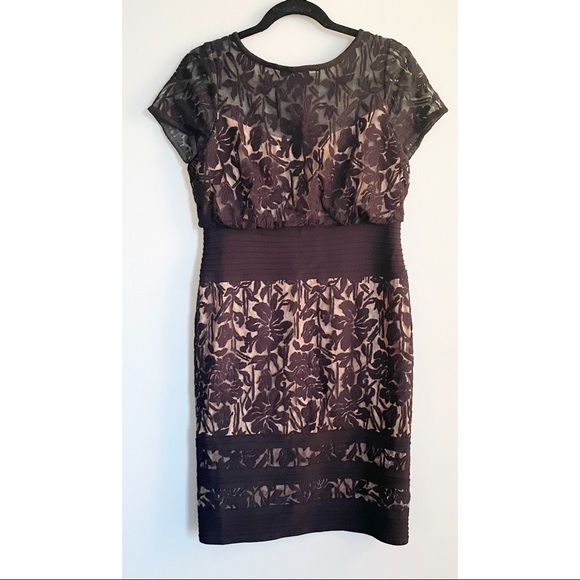 Tadashi Shoji Nude and Black Lace Dress Size 10P - Picture 2 of 5